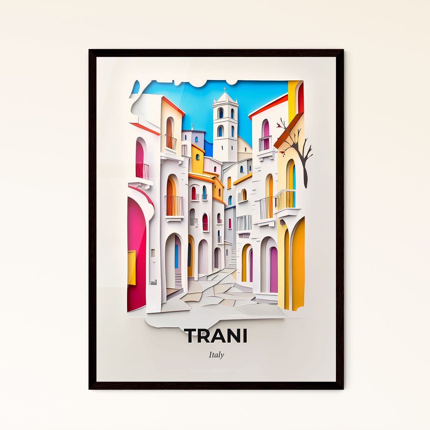 Vivid Trani, Italy - a painting of a city with a clock tower