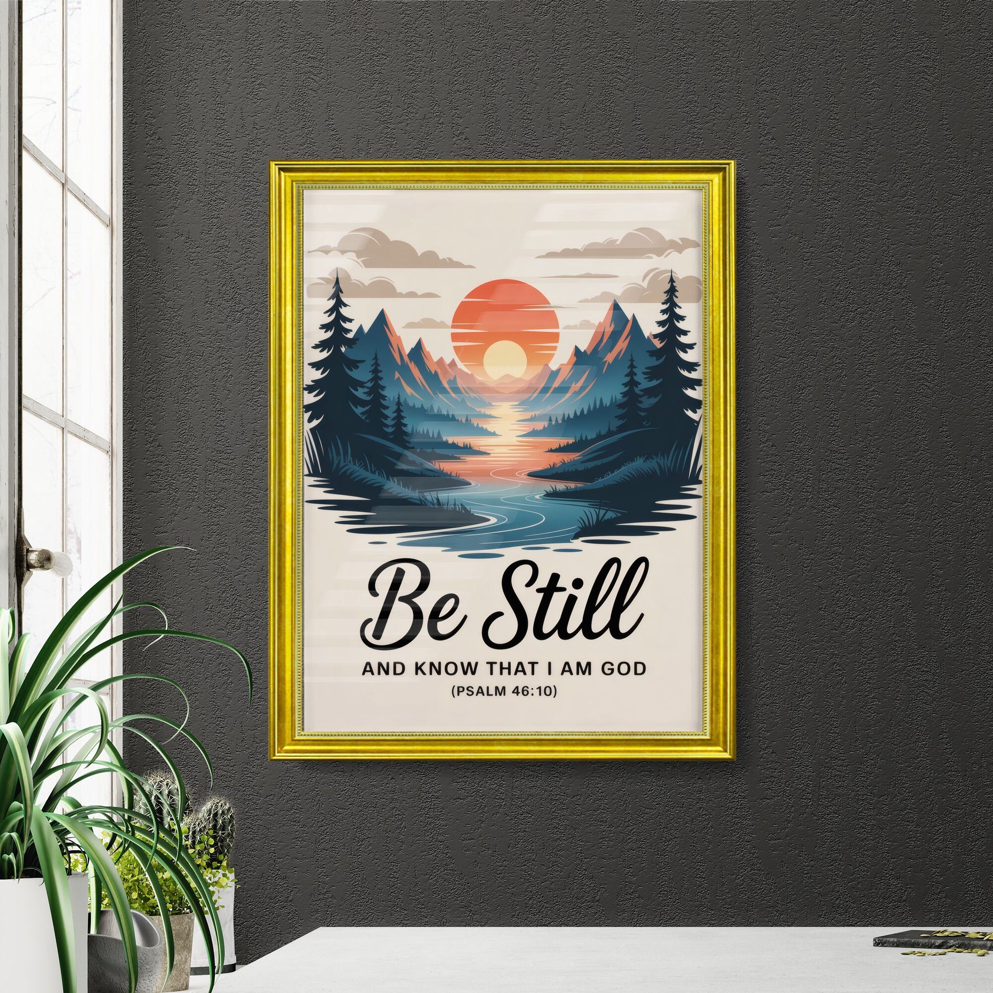 Tranquil Landscape with Inspirational Quote: 'Be Still and Know That I Am God' - Psalm 46:10
