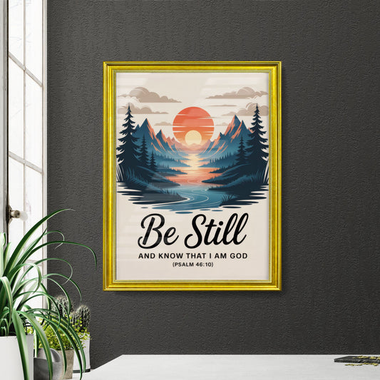 Tranquil Landscape with Inspirational Quote: 'Be Still and Know That I Am God' - Psalm 46:10