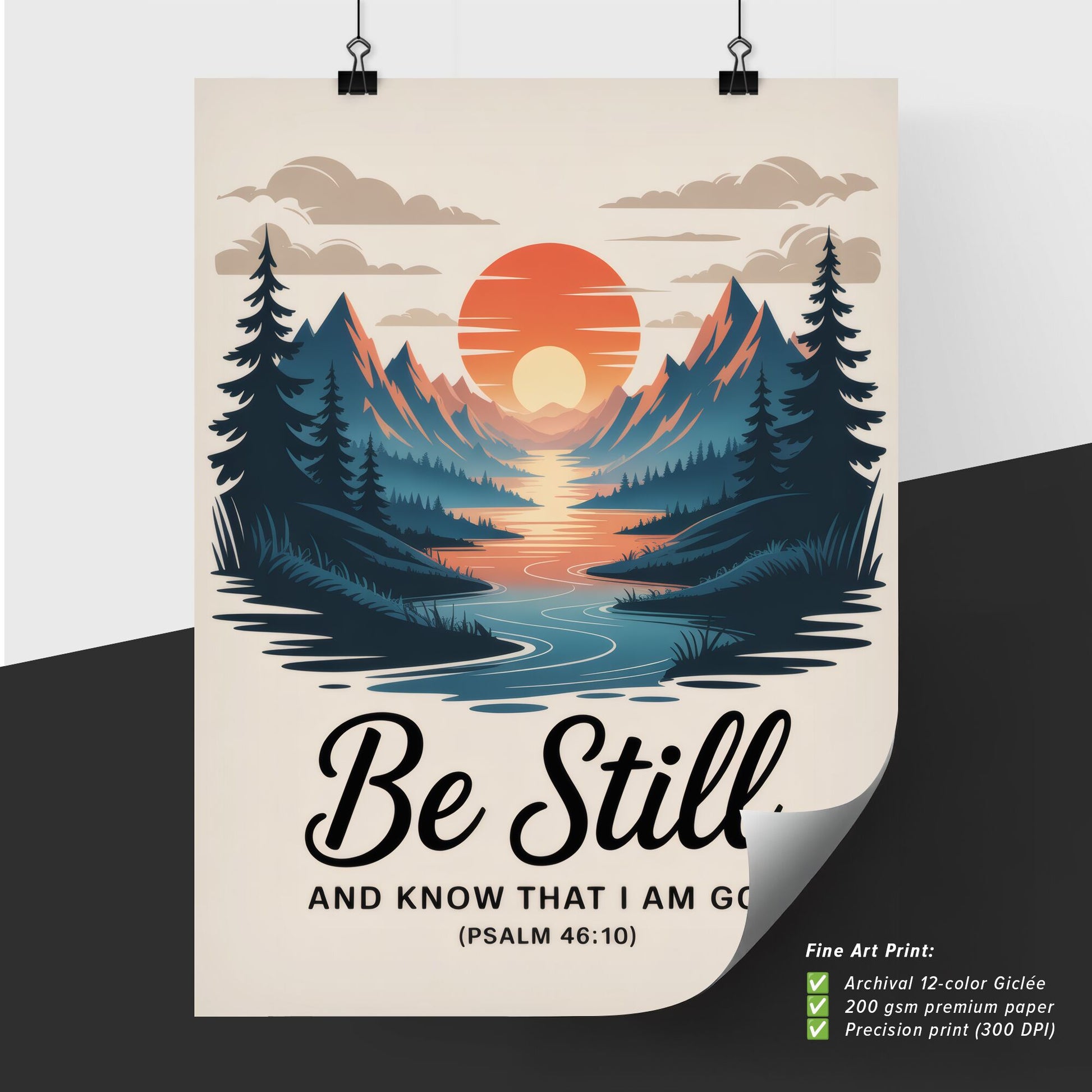 Tranquil Landscape with Inspirational Quote: 'Be Still and Know That I Am God' - Psalm 46:10