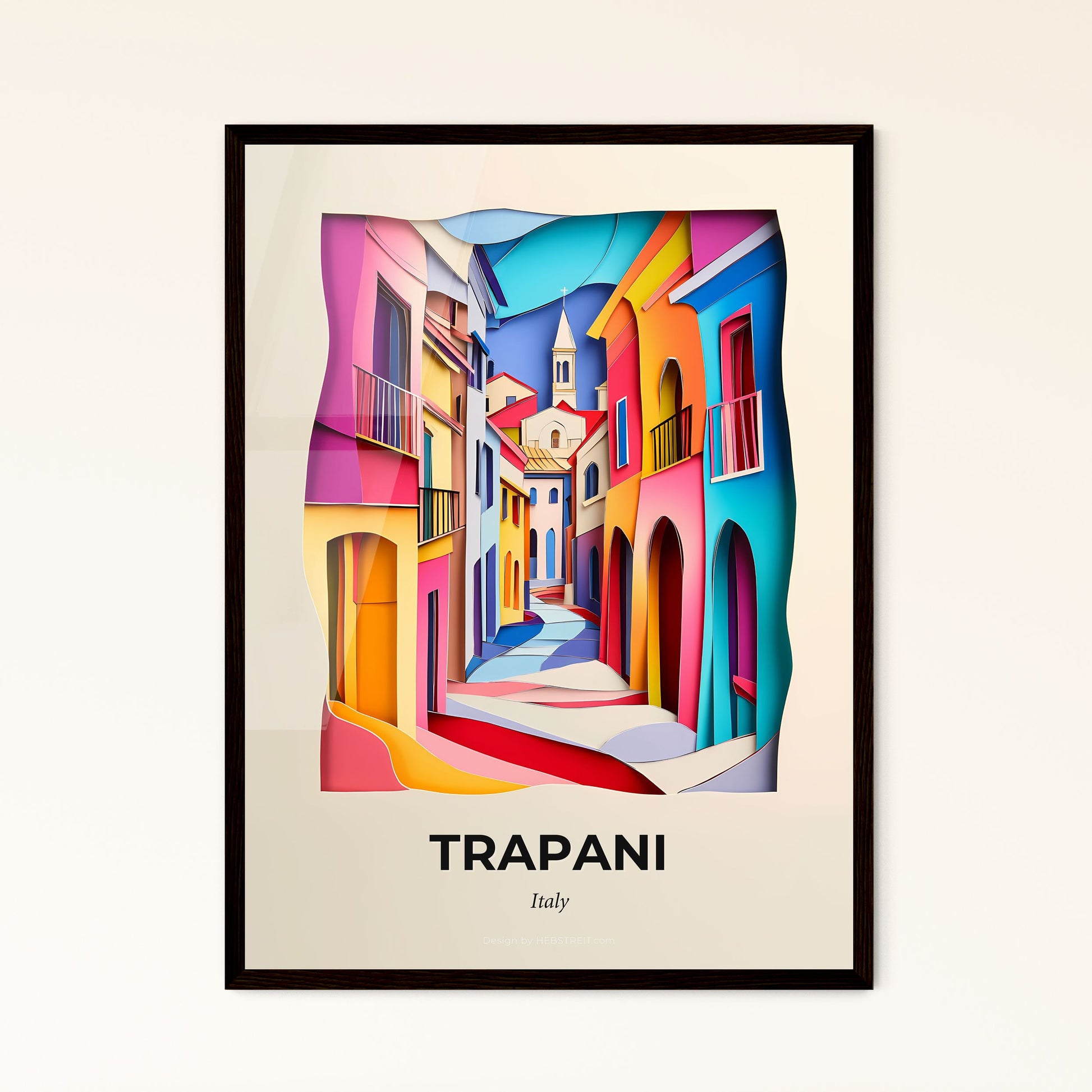 Vivid Trapani, Italy - a colorful street scene with a clock tower