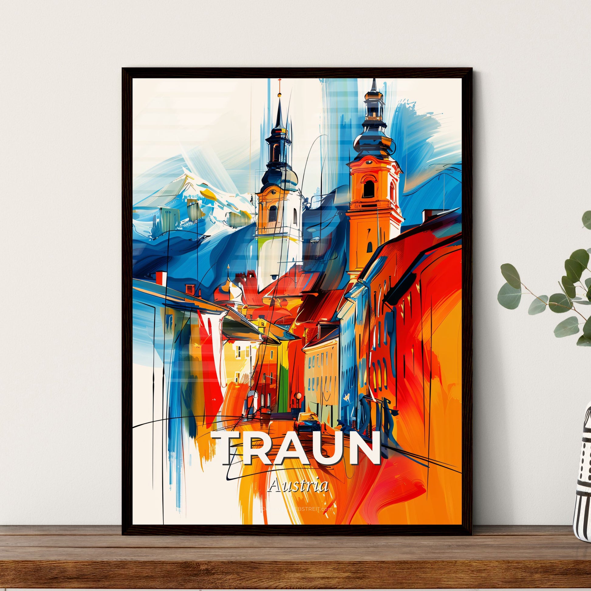 Vibrant Traun, Austria - A Colorful Painting Of A Town