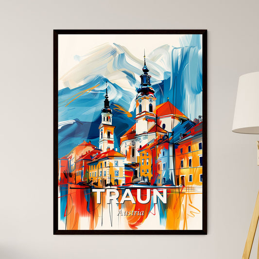 Vibrant Traun, Austria - A Painting Of A Building With A Steeple