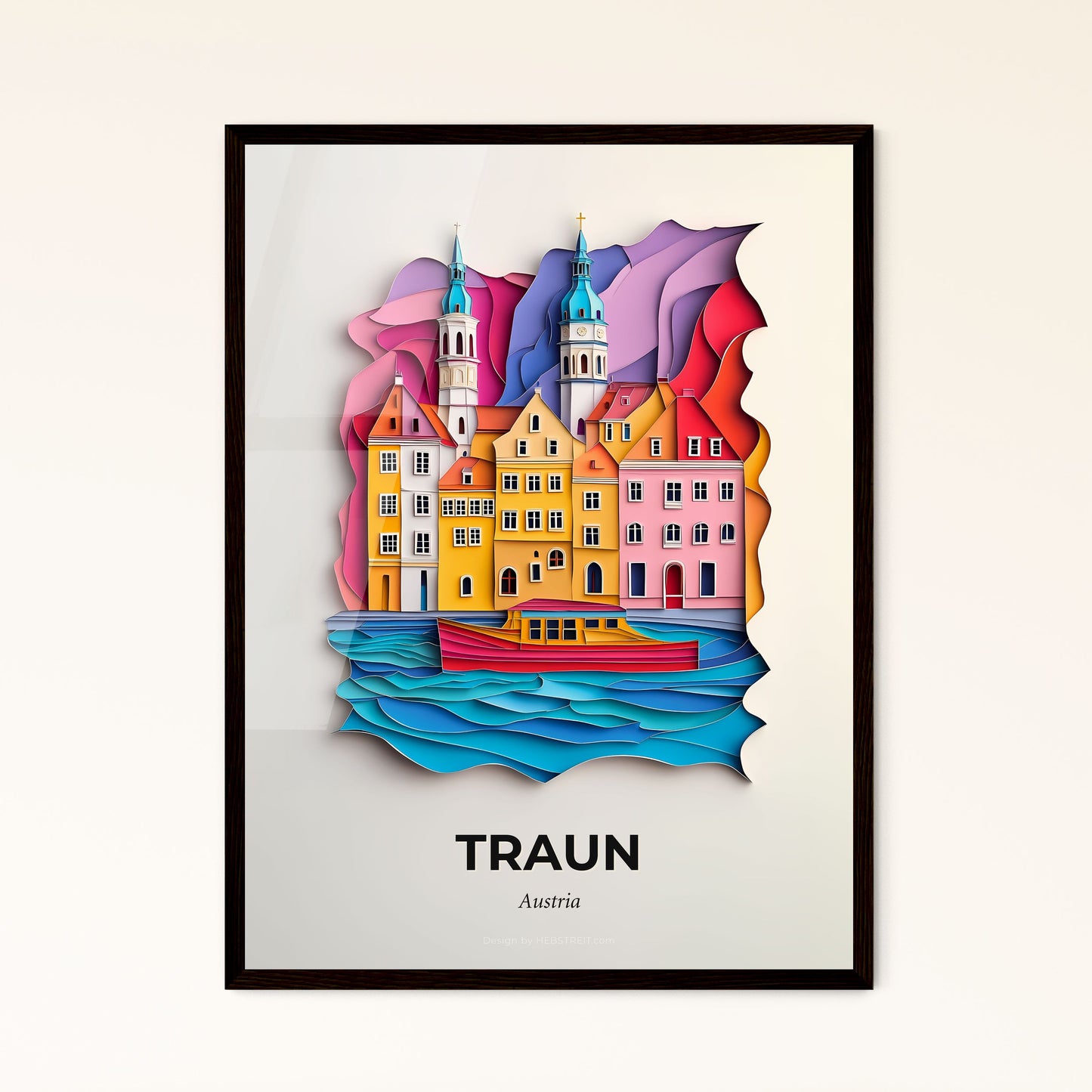 Vivid Traun, Austria - a paper cut of a boat in a body of water