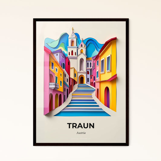 Vivid Traun, Austria - a paper cut of a city with a steeple