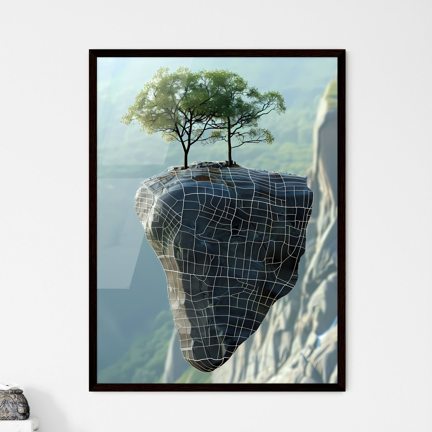 Enchanting Painting: Majestic Tree Thriving on Rocky Pinnacle Default Title