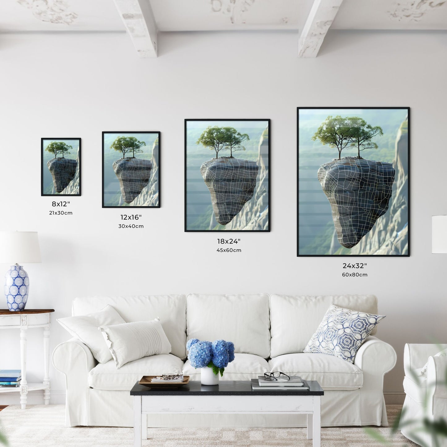 Enchanting Painting: Majestic Tree Thriving on Rocky Pinnacle Default Title