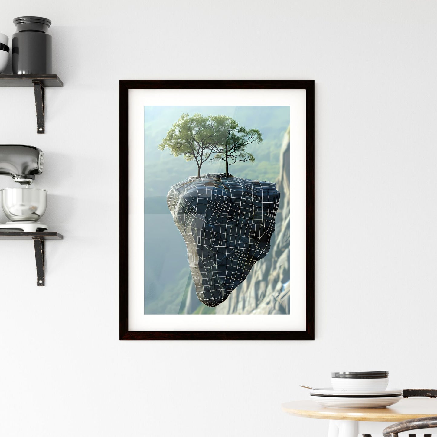 Enchanting Painting: Majestic Tree Thriving on Rocky Pinnacle Default Title