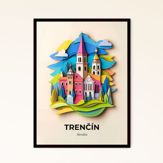 Vivid Trenčín, Slovakia - a paper cut of a castle with a clock