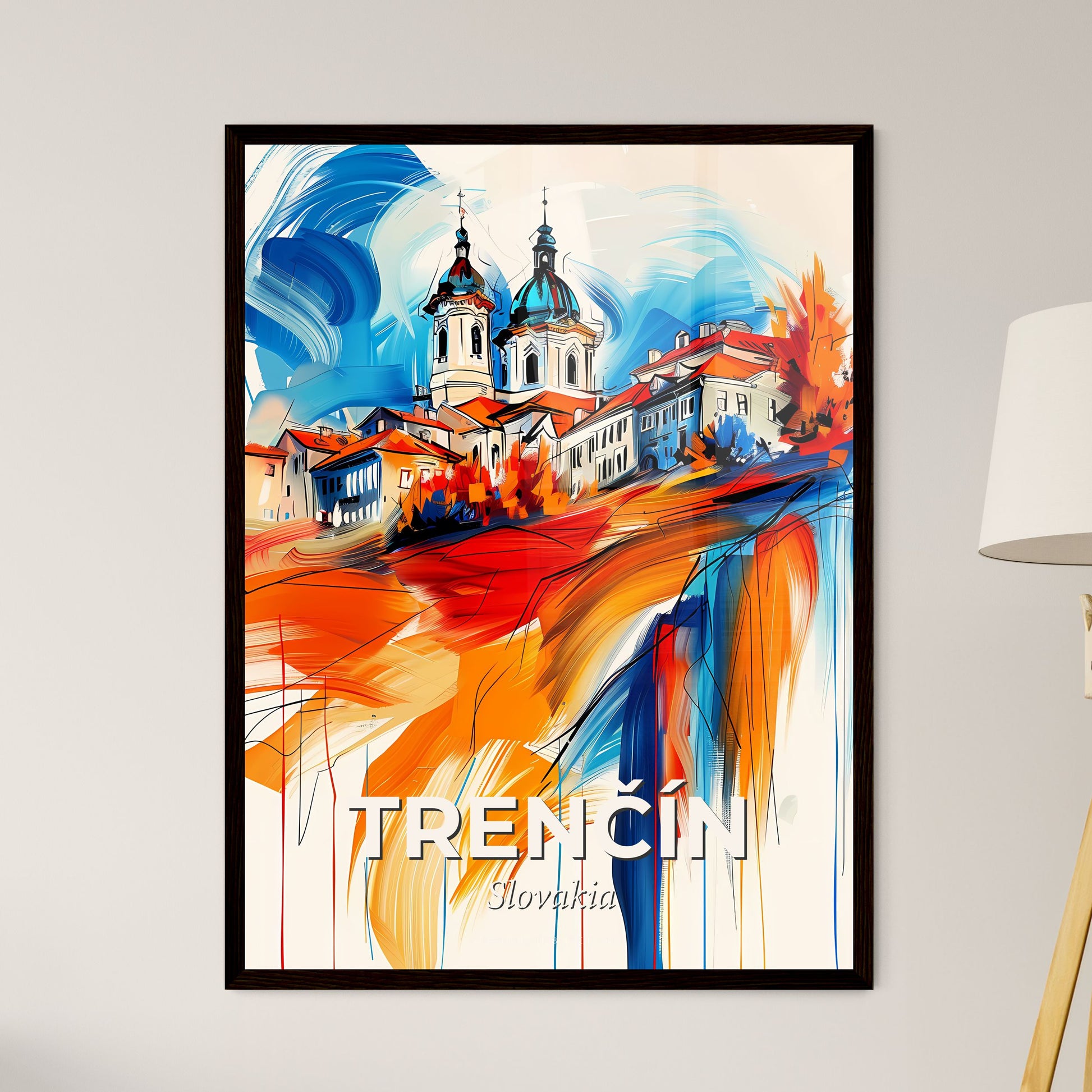 Vibrant Trenčín, Slovakia - A Painting Of A Building