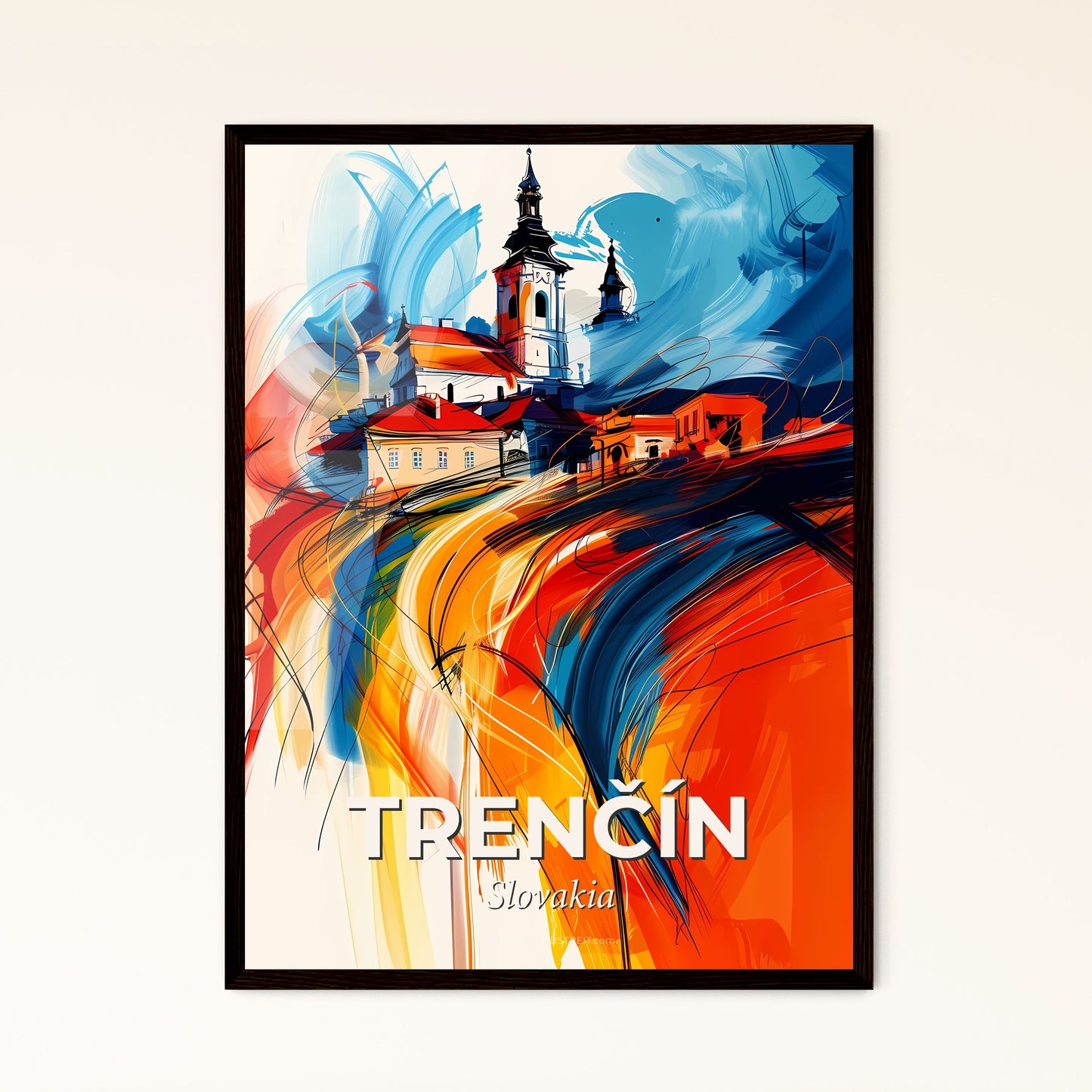 Vibrant Trenčín, Slovakia - A Painting Of A Town