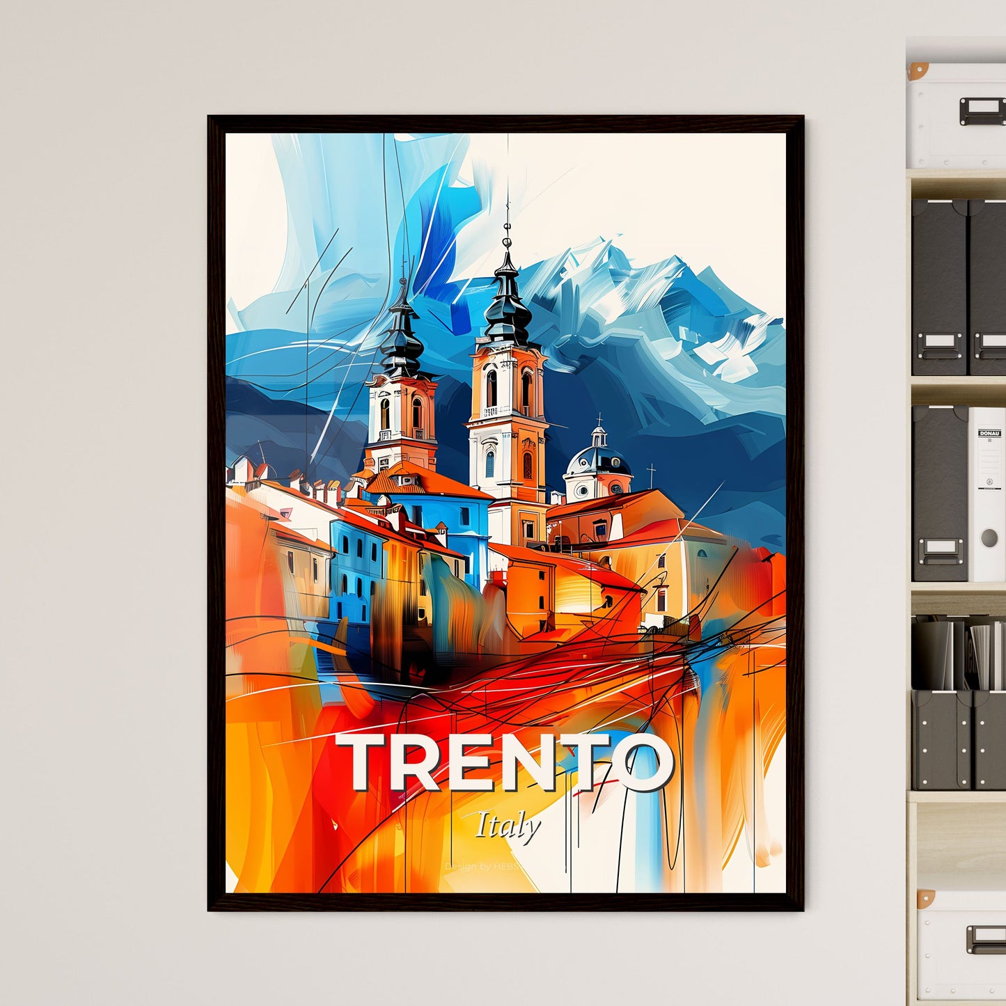 Vibrant Trento, Italy - A Painting Of A Building With Towers And Mountains In The Background