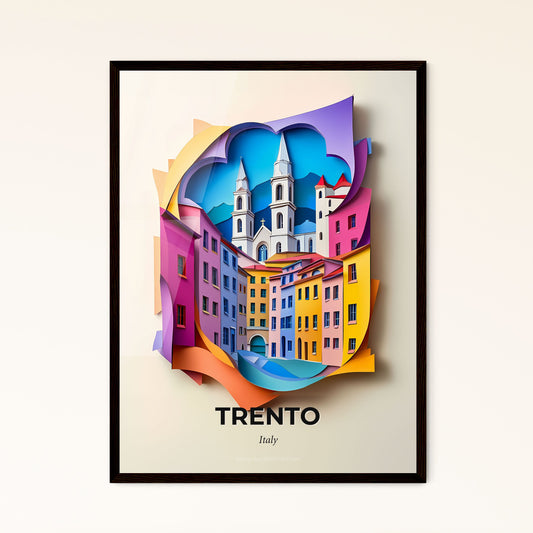 Vivid Trento, Italy - a paper cut of a city with a church