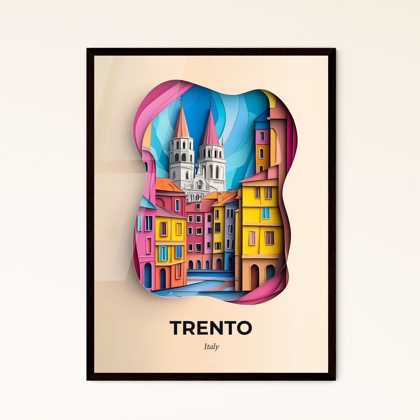 Vivid Trento, Italy - a paper cut of a city with a church