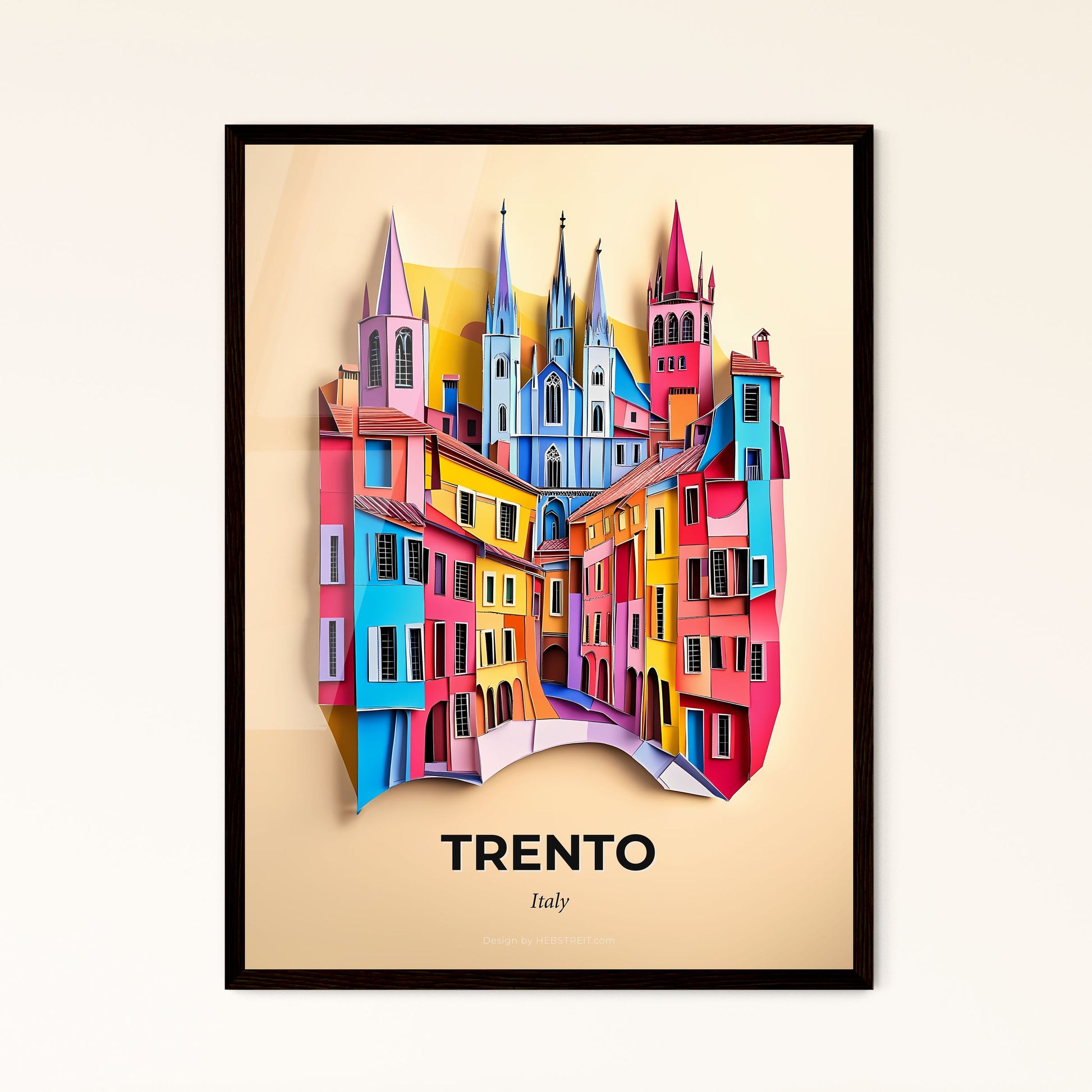 Vivid Trento, Italy - a clock with a colorful city on it