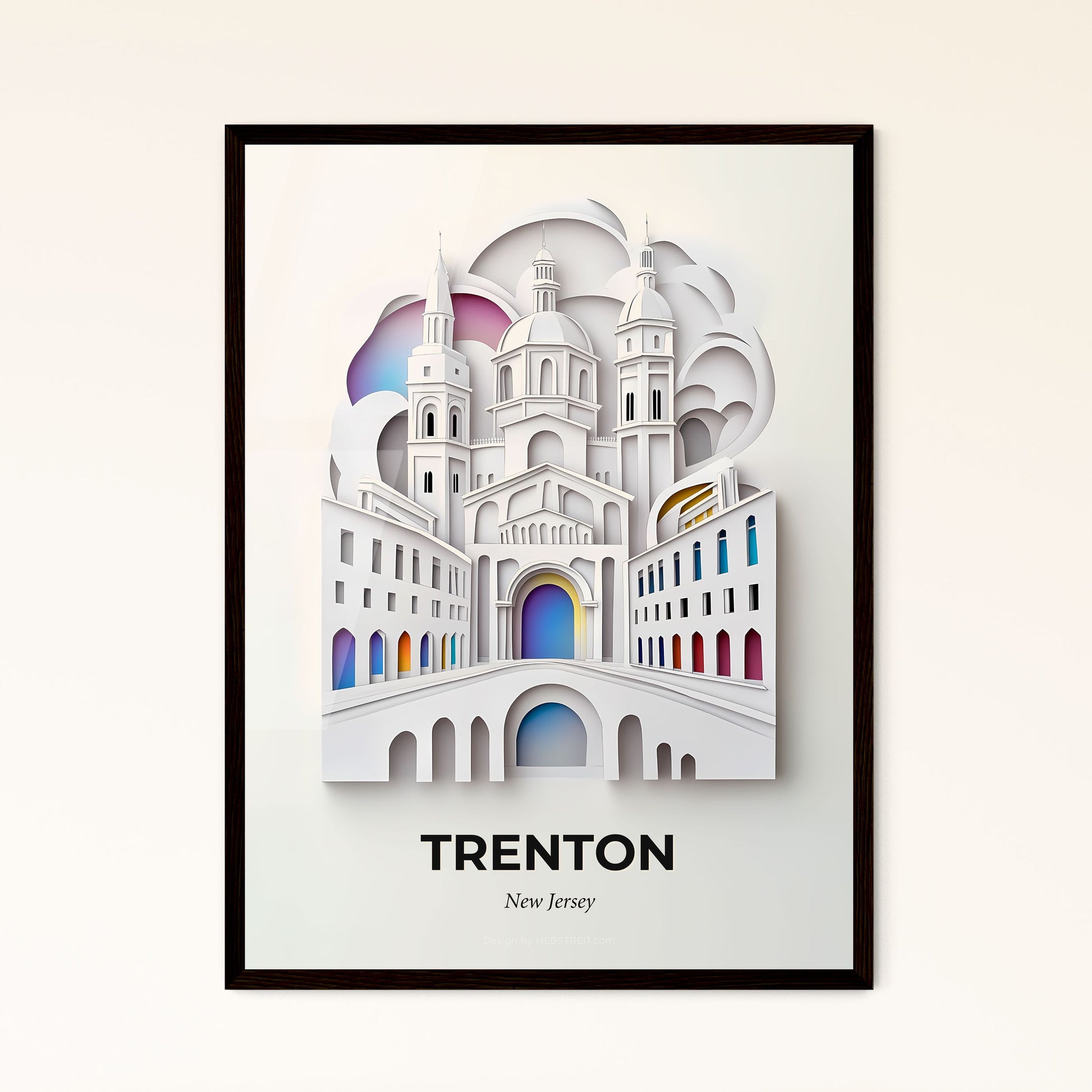 Vivid Trenton, New Jersey - a paper cut of a city with a bridge