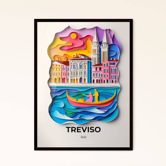 Vivid Treviso, Italy - a paper cut of a boat in a river