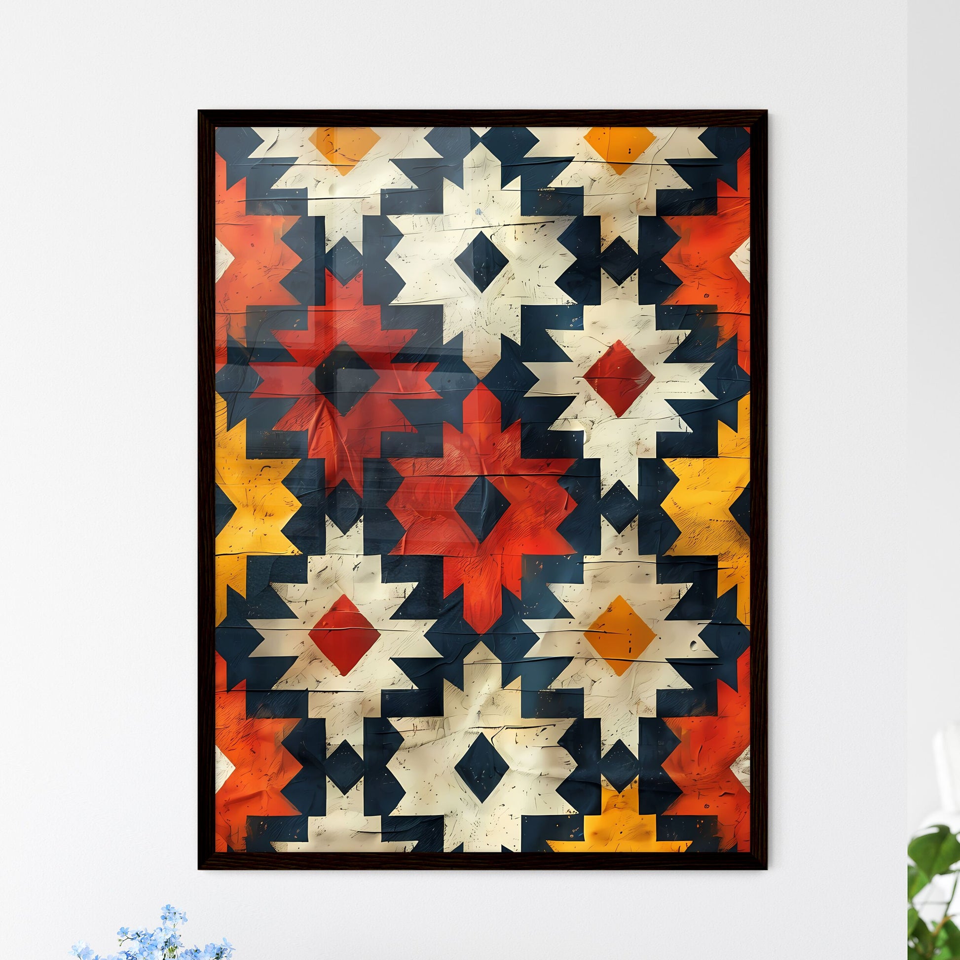 Colorful Triangular Shape Fabric Art - Framed Art Print
