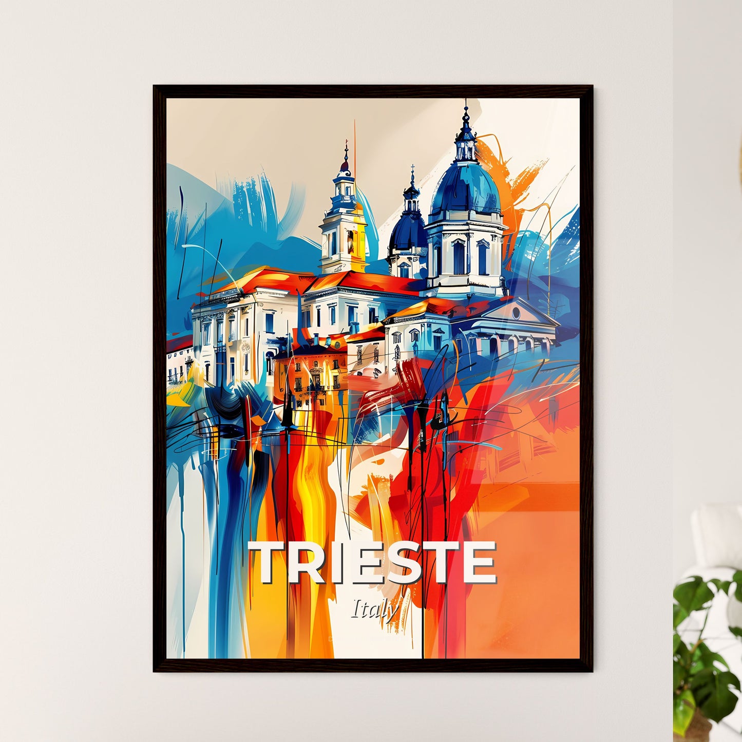 Vibrant Trieste , Italy - A Painting Of A Building With A Colorful Background