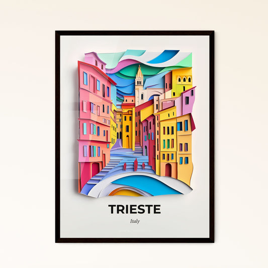 Vivid Trieste, Italy - a colorful city with a bridge and a person walking down it