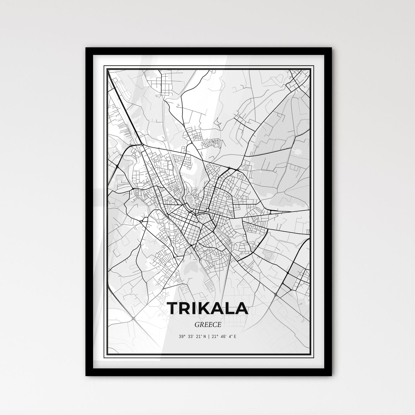 Trikala Greece - Scandinavian Style City Map for Modern Home Decor