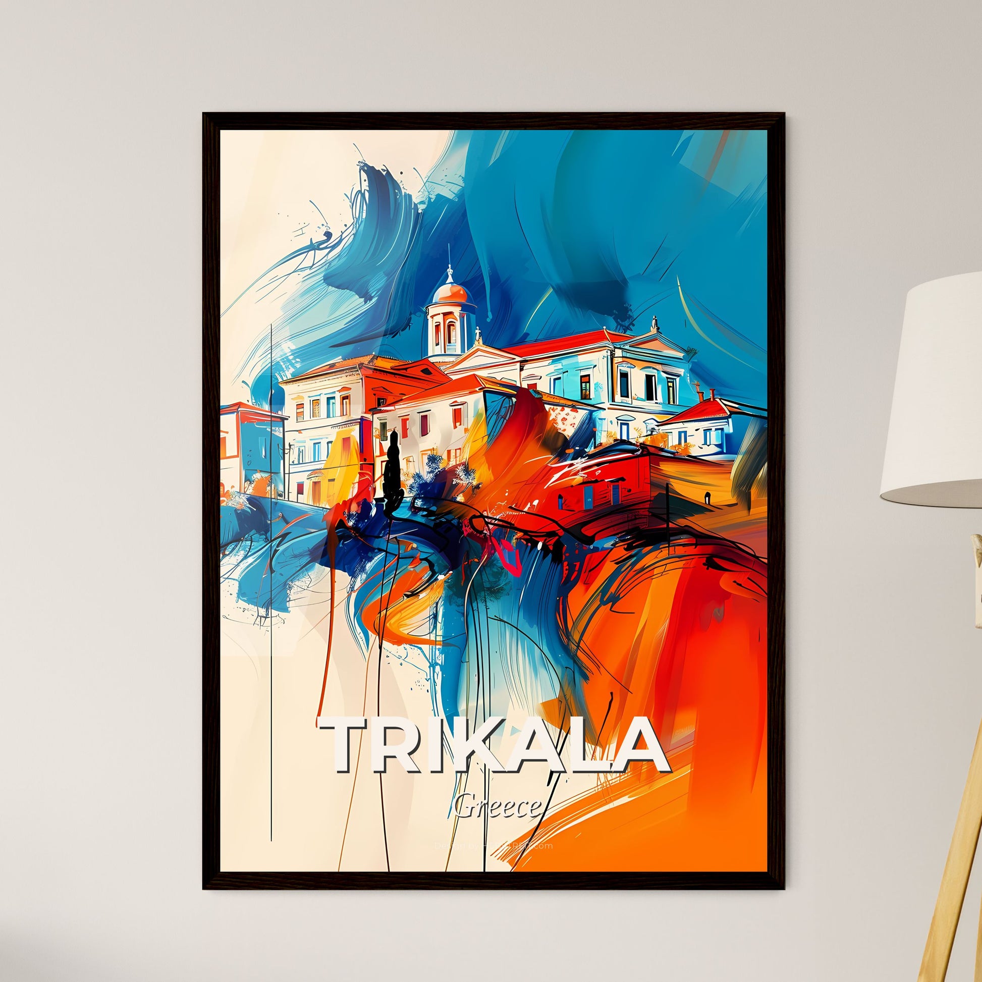 Vibrant Trikala, Greece - A Painting Of A Building