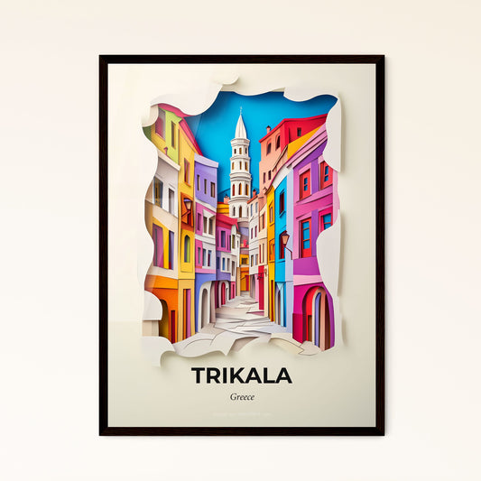 Vivid Trikala, Greece - a paper cut of a street with a clock tower