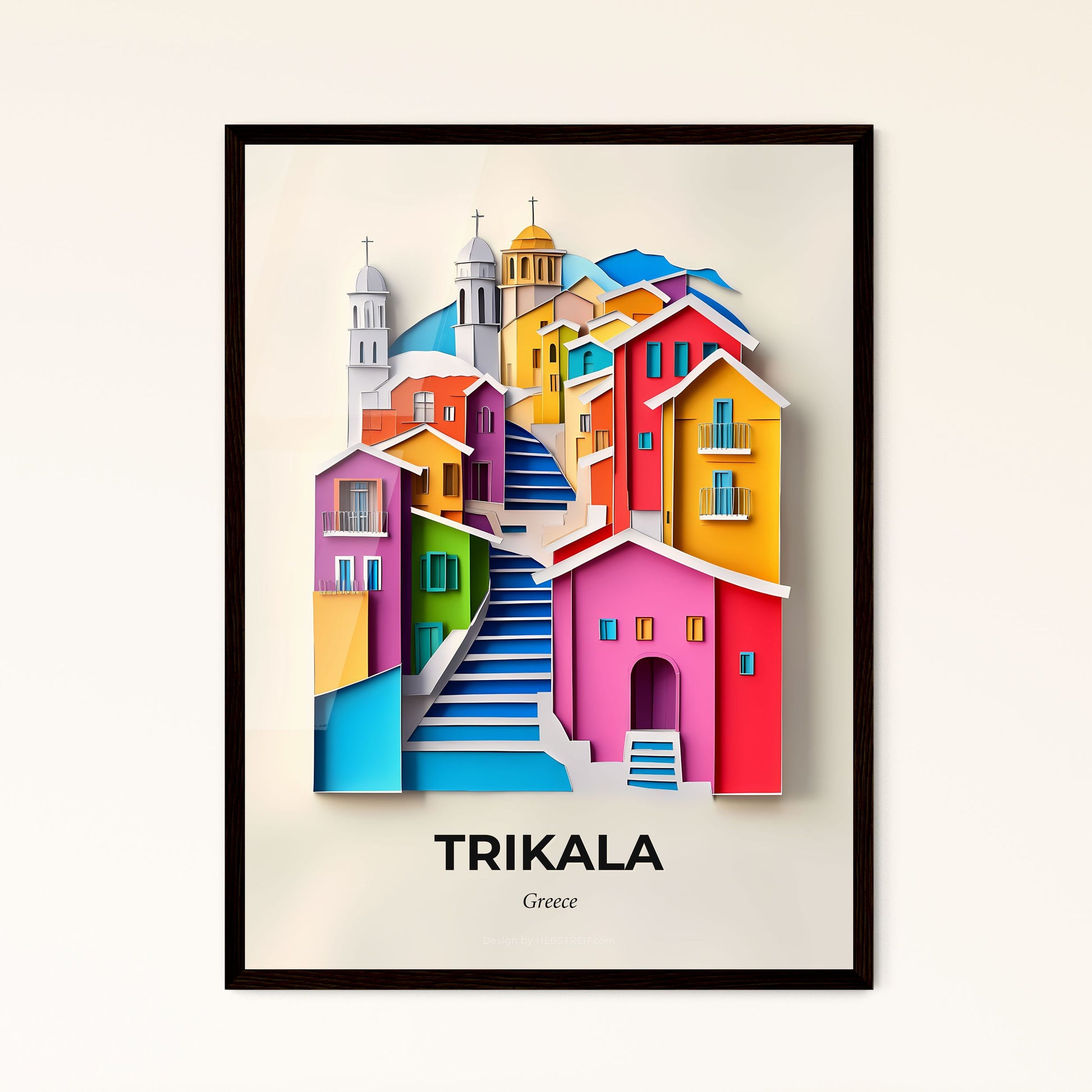 Vivid Trikala, Greece - a colorful city with a staircase going up to it