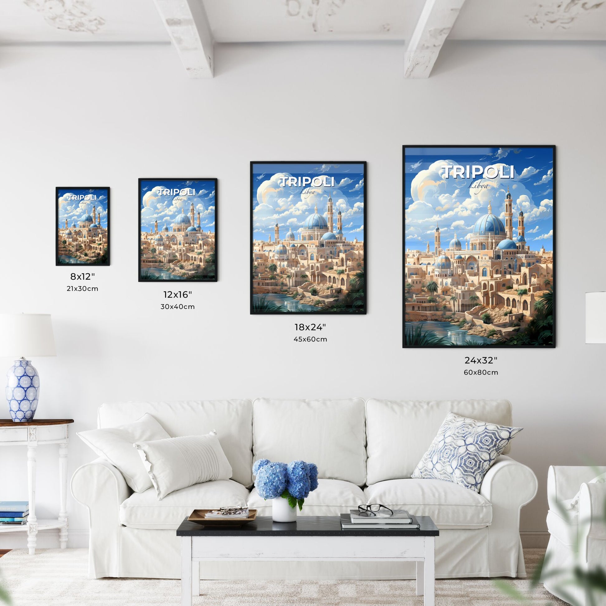 Vibrant Tripoli Libya Skyline Painting with Blue Domes and Roof Default Title