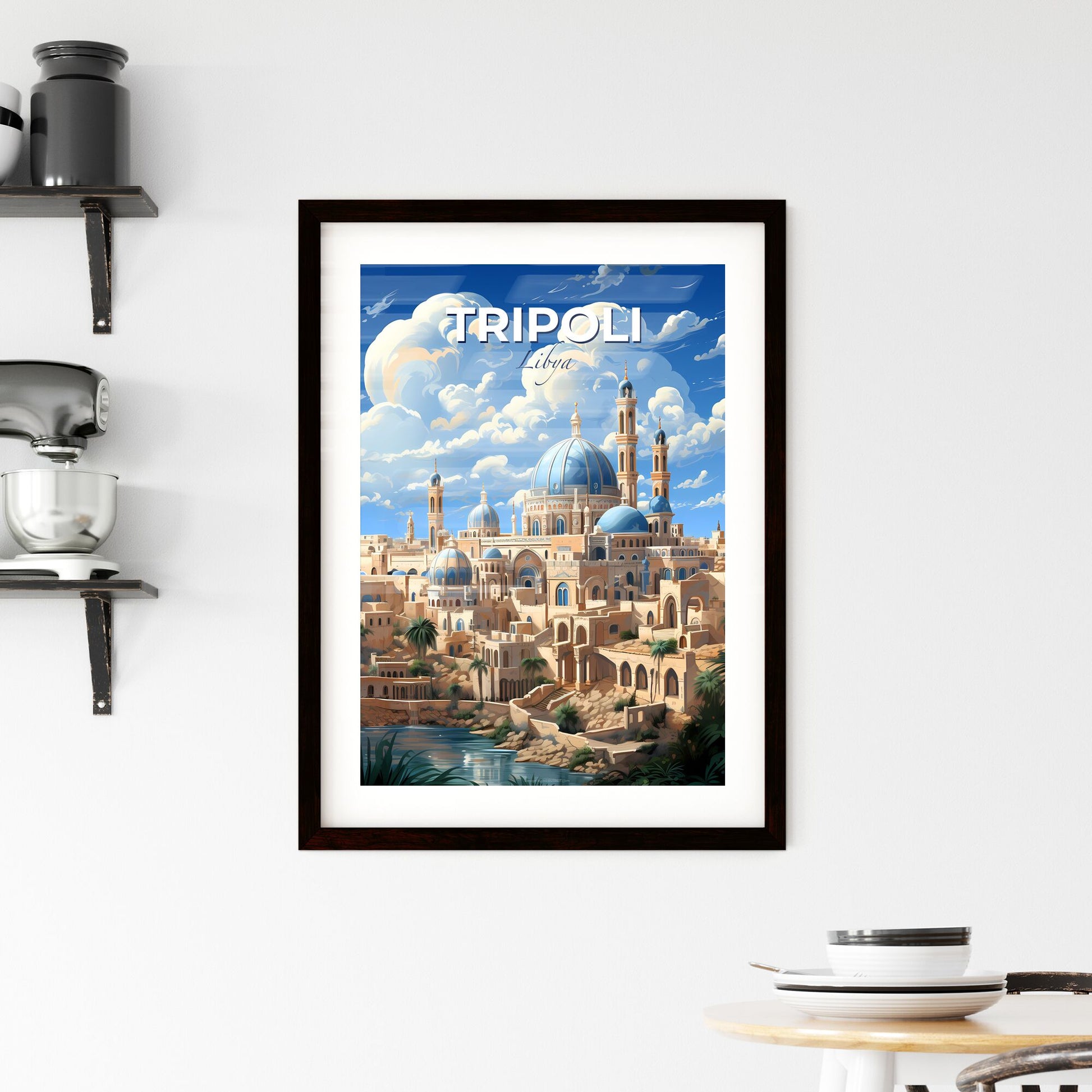 Vibrant Tripoli Libya Skyline Painting with Blue Domes and Roof Default Title