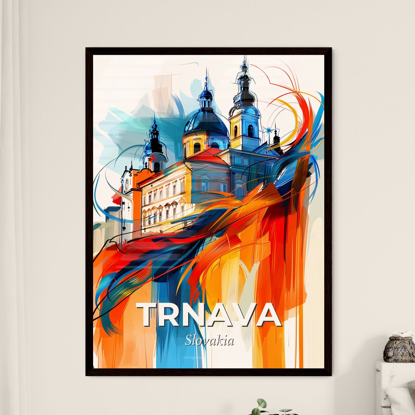 Vibrant Trnava, Slovakia - A Painting Of A Building With Colorful Paint