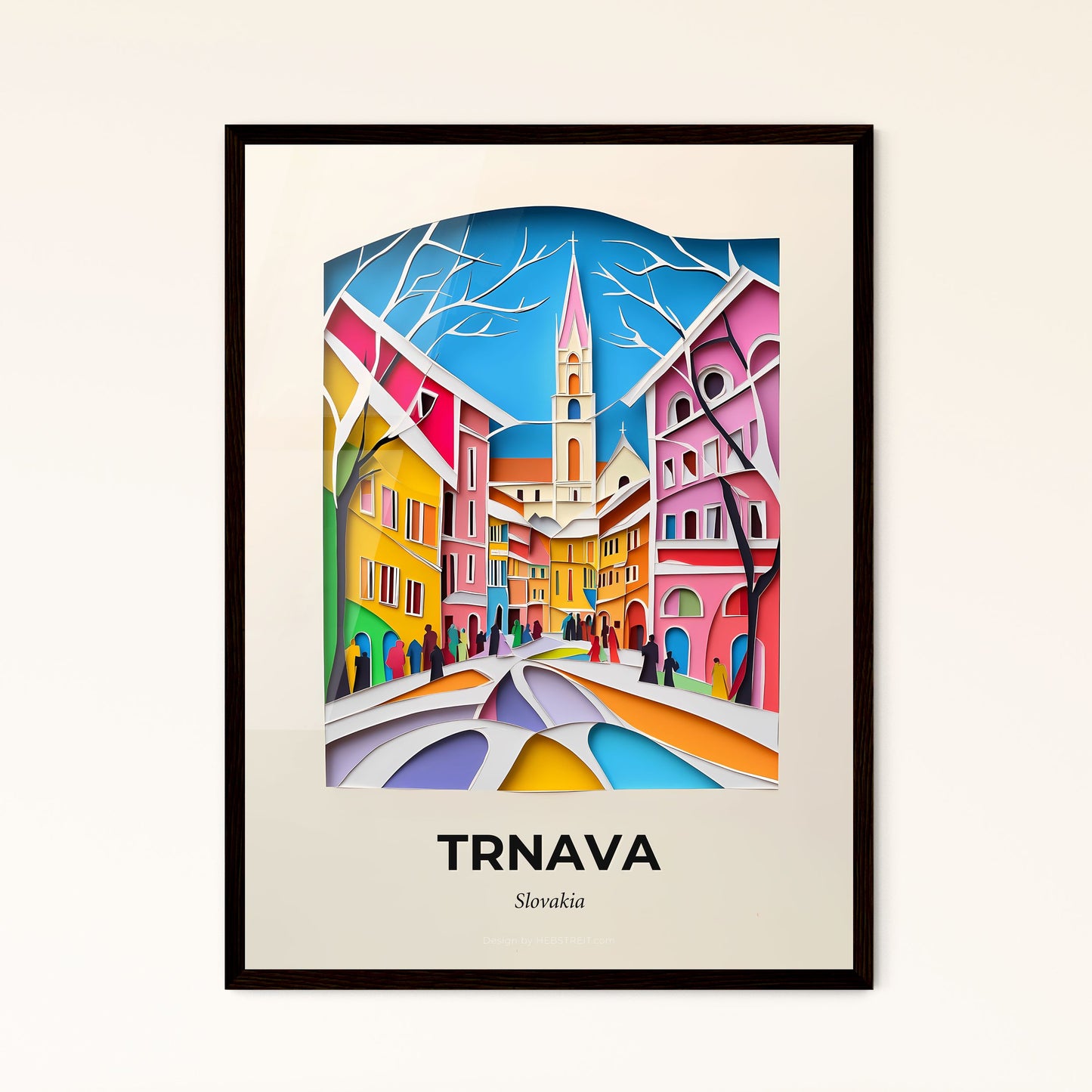 Vivid Trnava, Slovakia - a painting of a city with a church tower