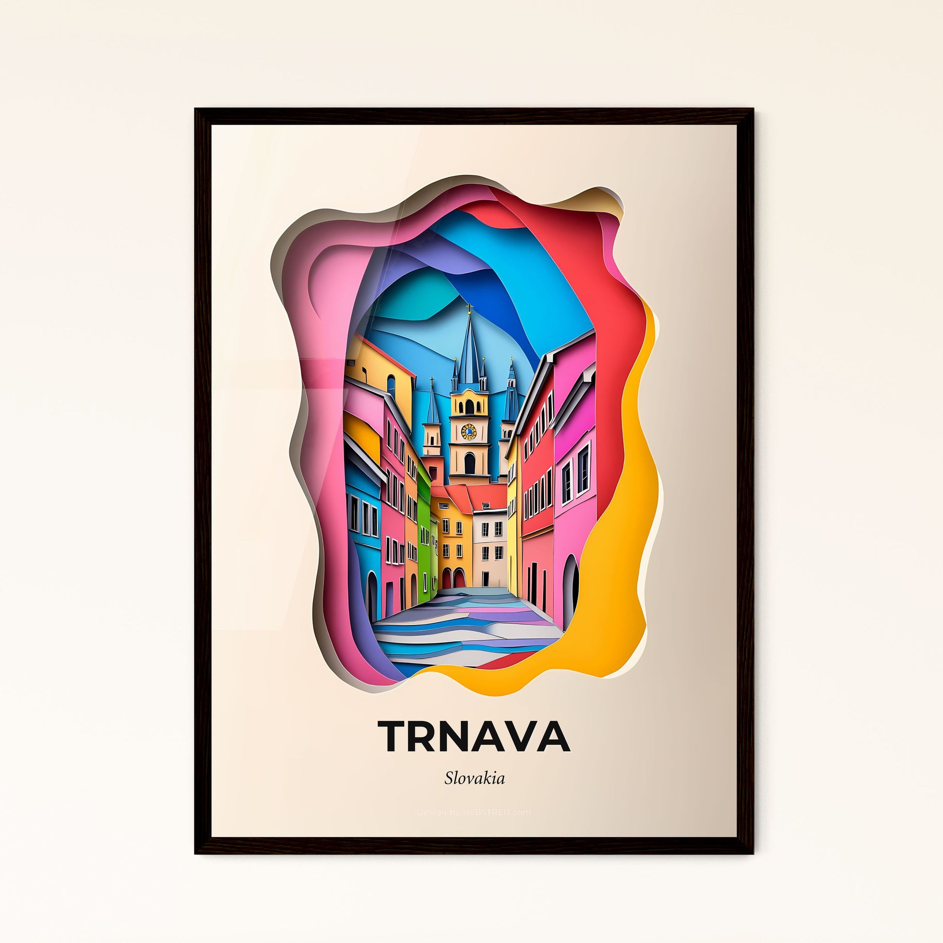 Vivid Trnava, Slovakia - a colorful city street with a clock tower