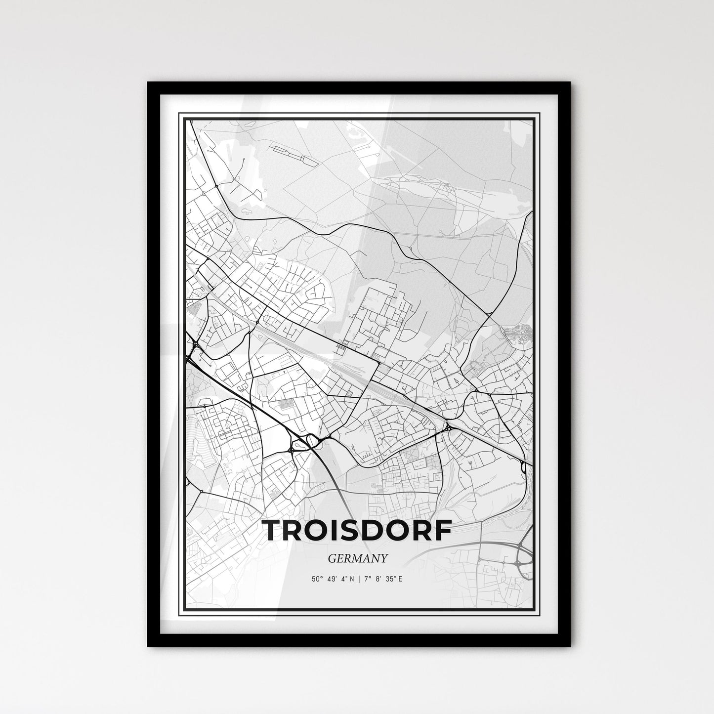 Troisdorf Germany - Scandinavian Style City Map for Modern Home Decor