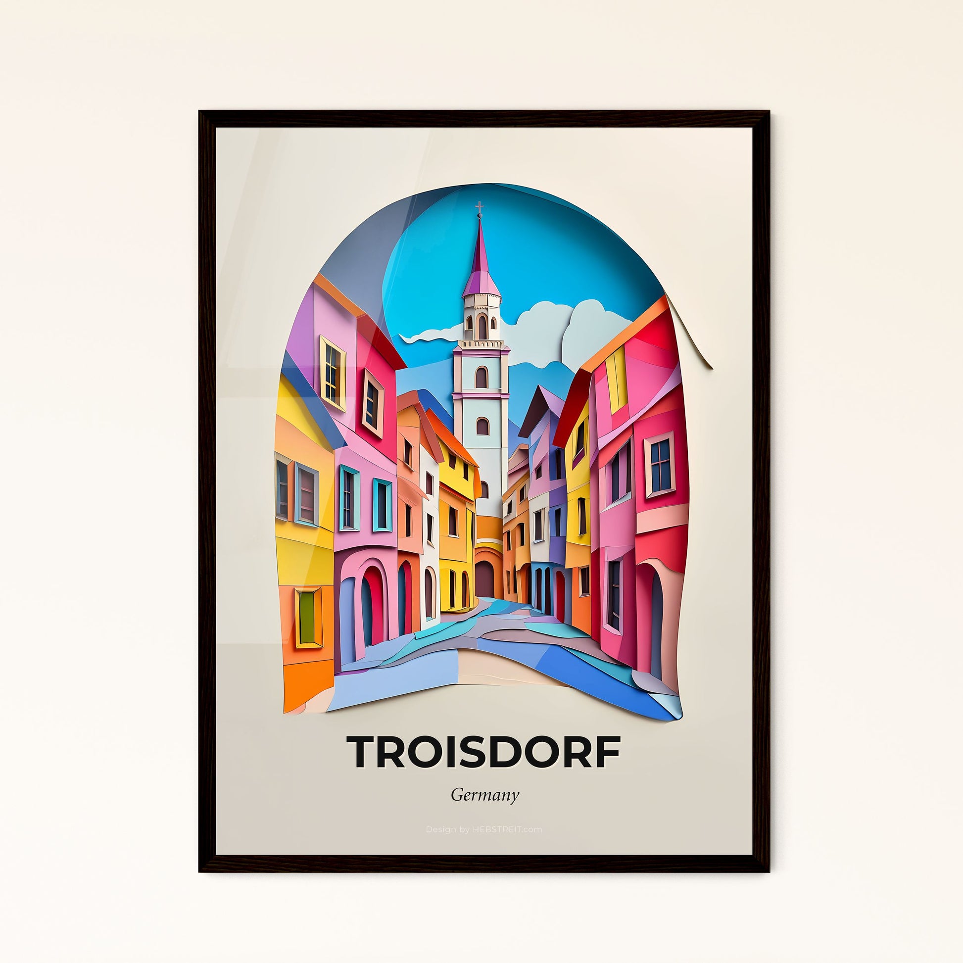 Vivid Troisdorf, Germany - a paper cut of a street with a clock tower