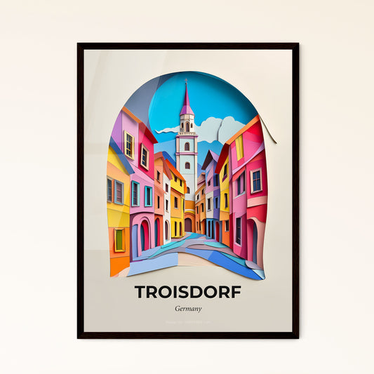 Vivid Troisdorf, Germany - a paper cut of a street with a clock tower