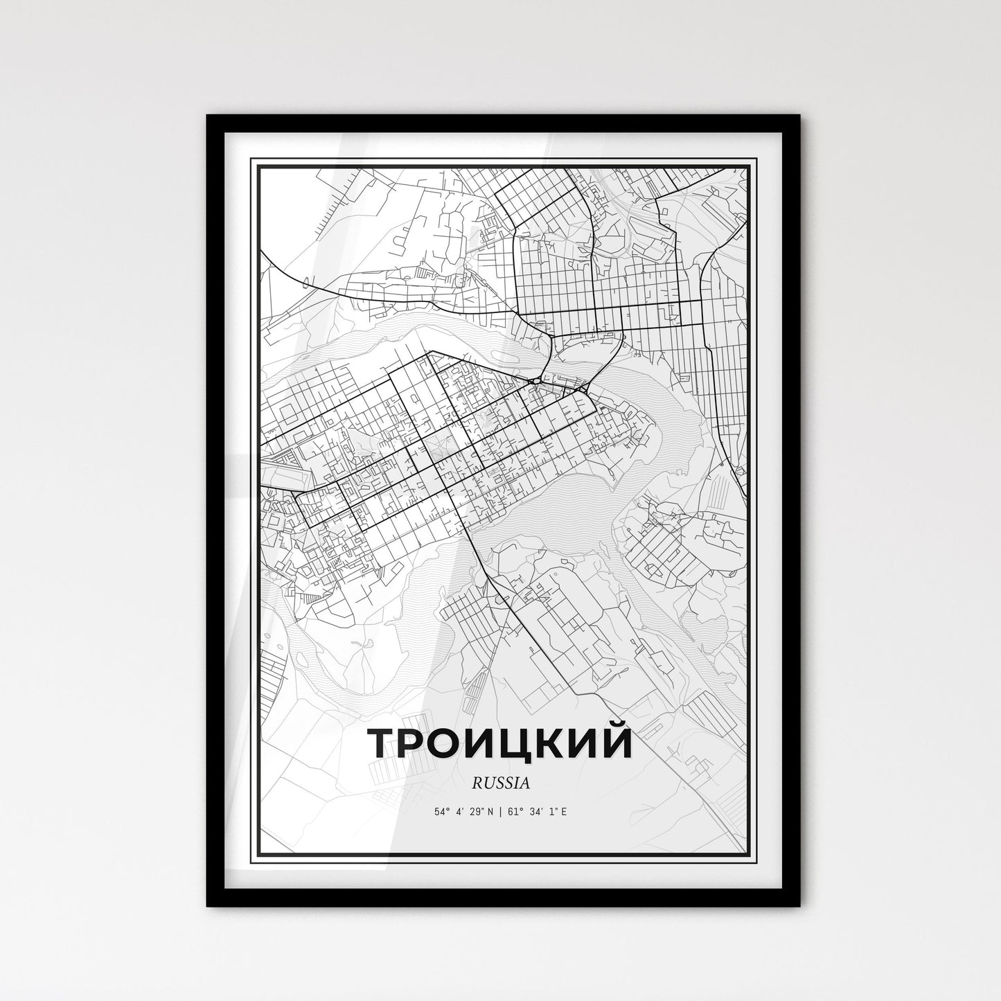 Troitsk Russia - Scandinavian Style City Map for Modern Home Decor