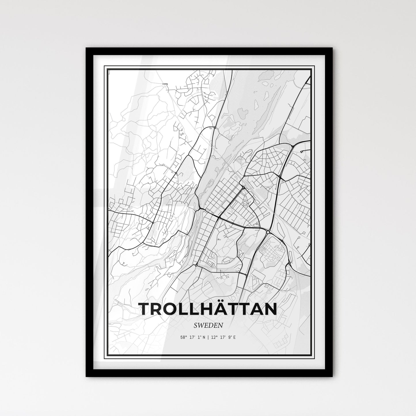 Trollhättan Sweden - Scandinavian Style City Map for Modern Home Decor