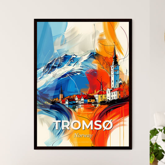 Vibrant Tromsø, Norway - A Painting Of A Town With A Mountain In The Background