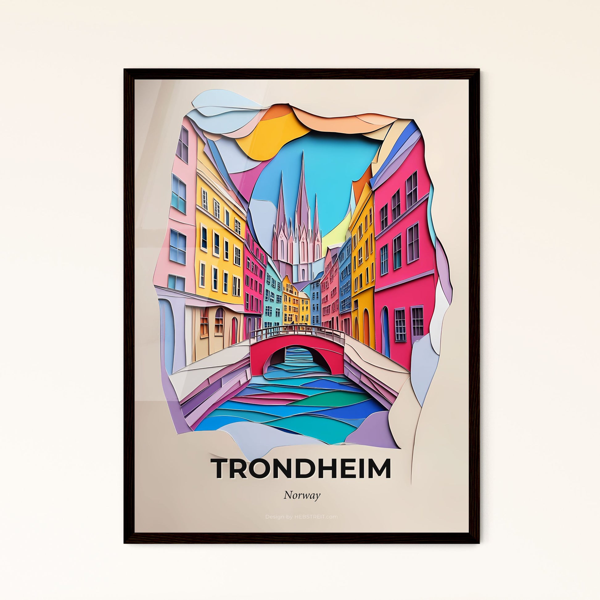 Vivid Trondheim, Norway - a paper cut of a city with a bridge