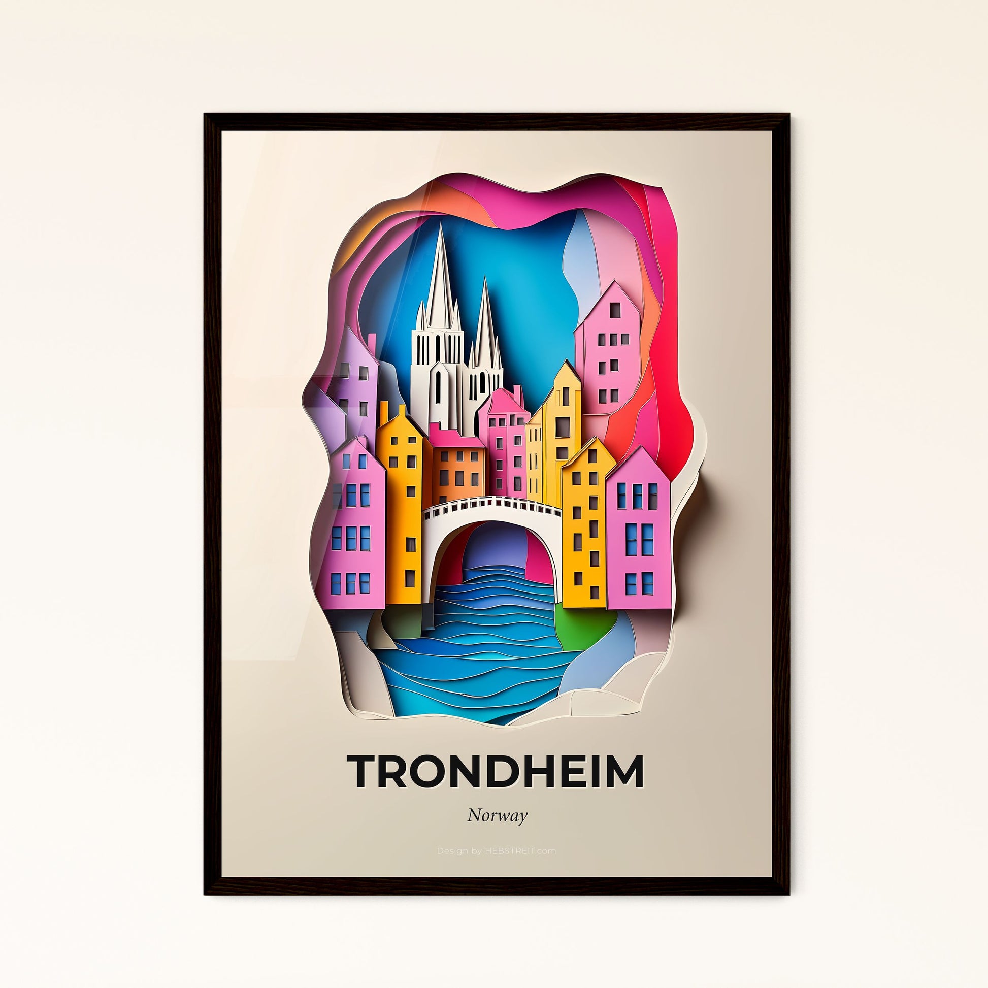 Vivid Trondheim, Norway - a paper cut of a city with a bridge