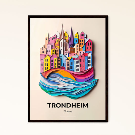 Vivid Trondheim, Norway - a paper cut of a city with a rainbow colored river