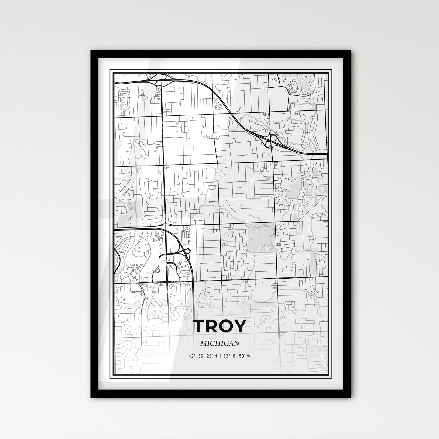 Troy Michigan - Scandinavian Style City Map for Modern Home Decor