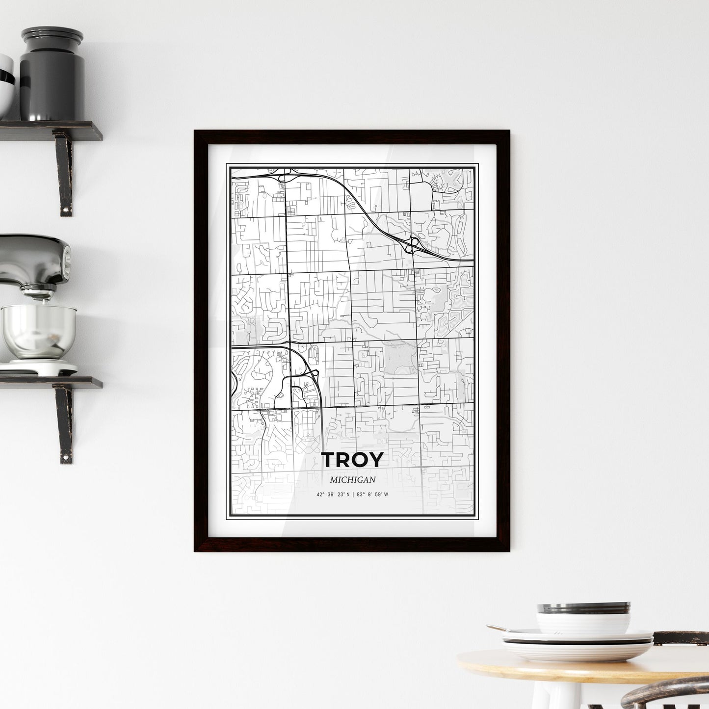 Troy Michigan - Minimal City Map