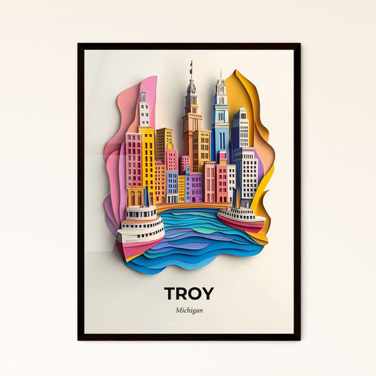 Vivid Troy, Michigan - a paper cut of a city with a river