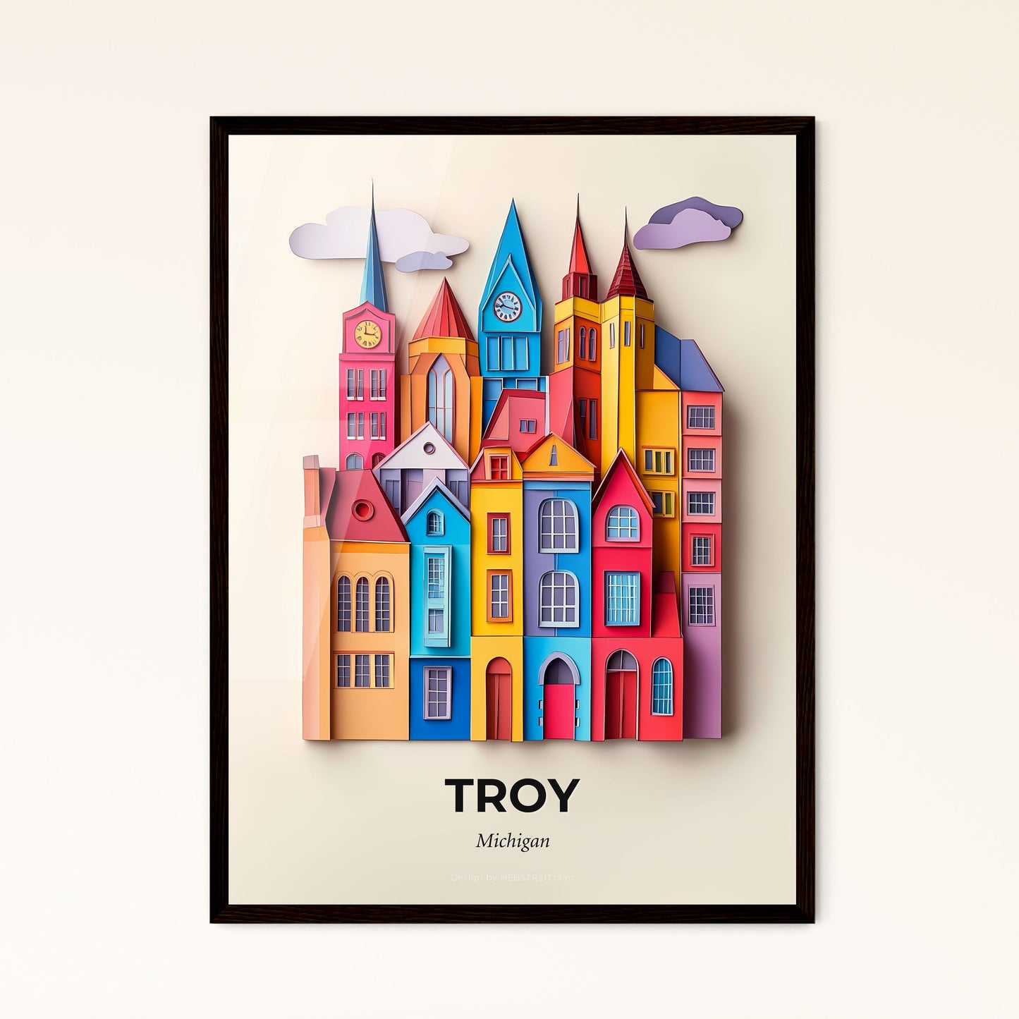 Vivid Troy, Michigan - a colorful city with a clock on the top of it