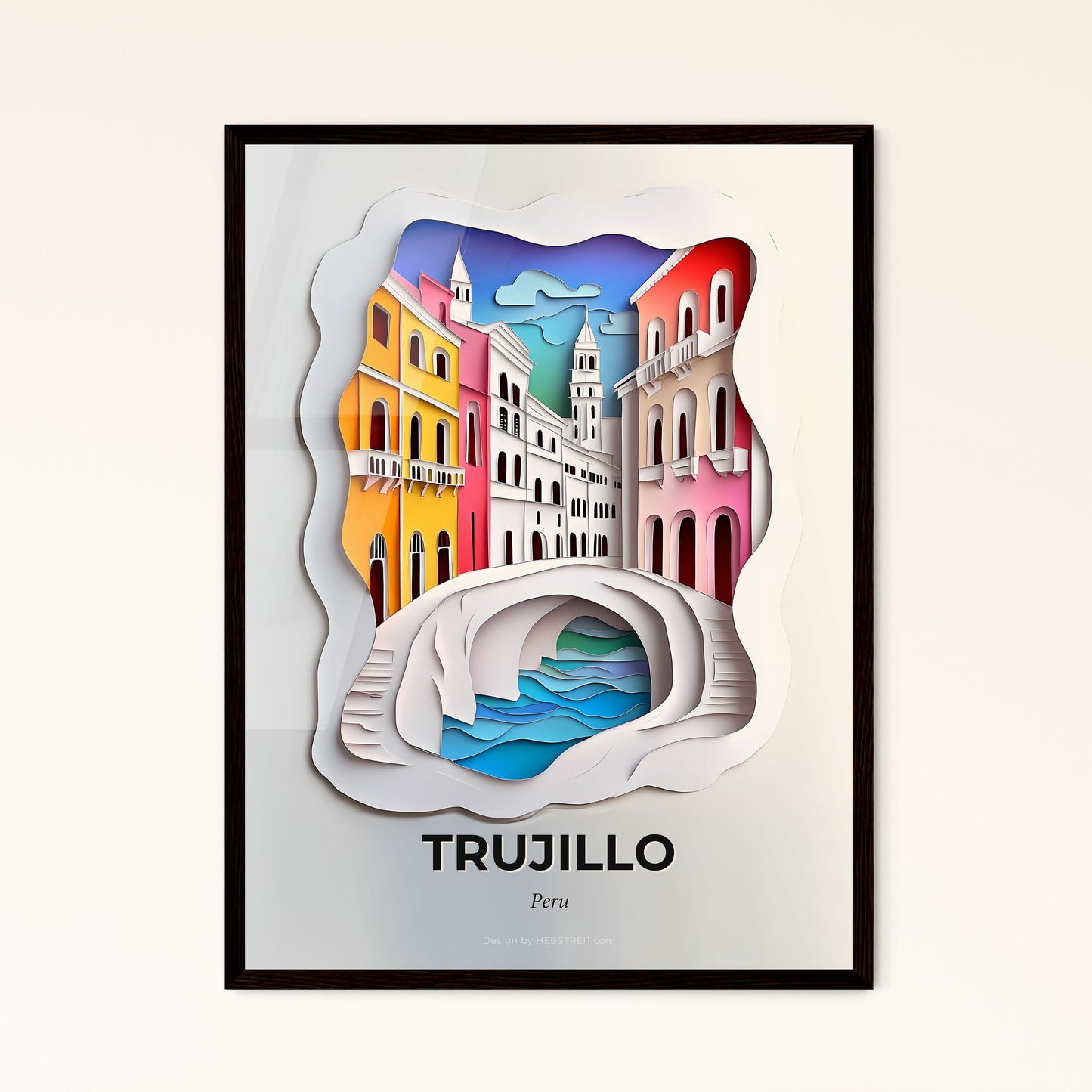 Vivid Trujillo, Peru - a paper cut of a city with a bridge