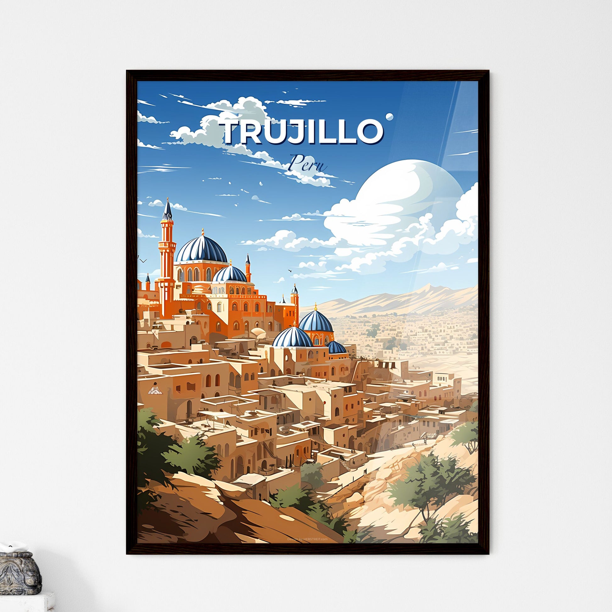 Vibrant Painting of Trujillo Peru City Skyline with Buildings and Towers Default Title