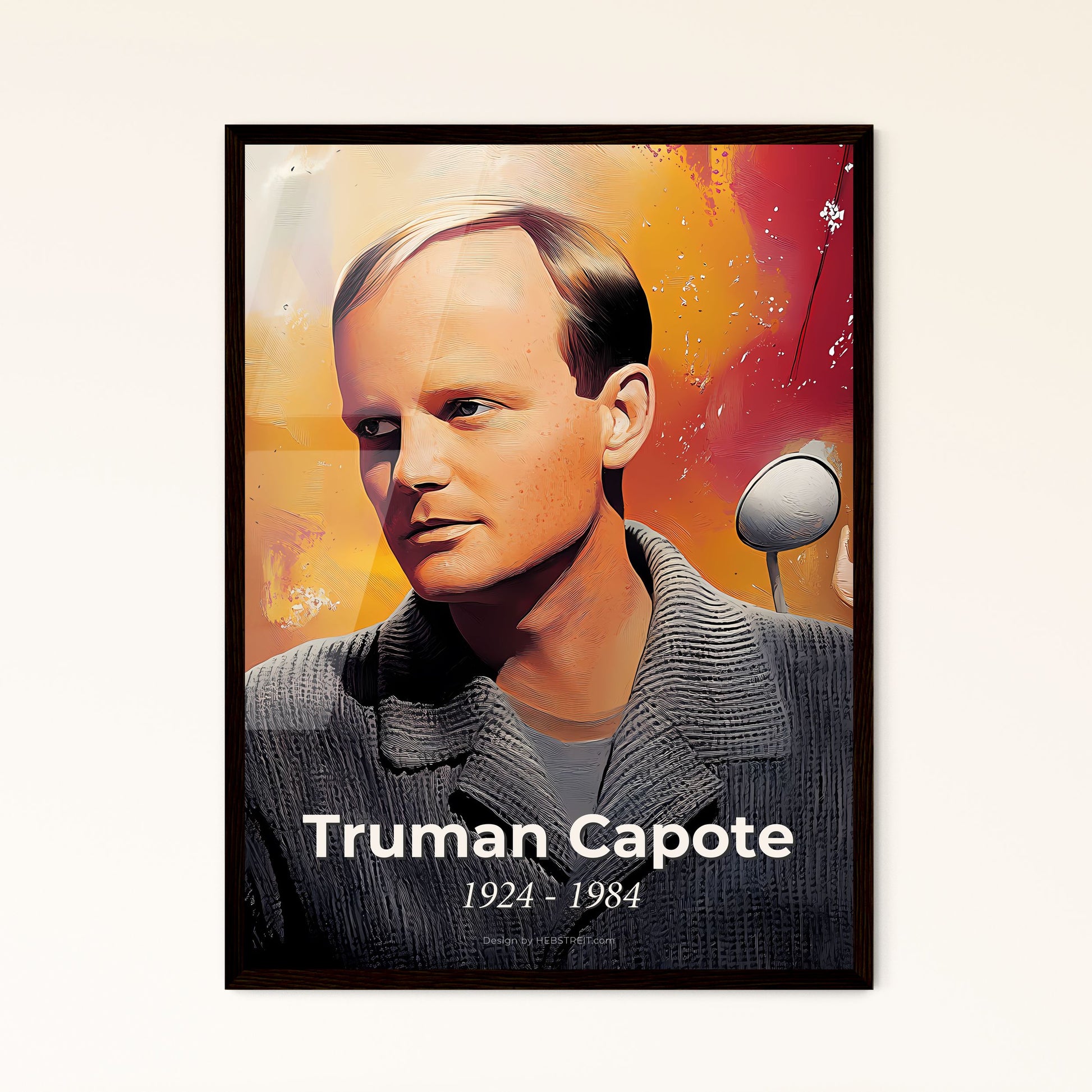 Portrait of Truman Capote, 1924 - 1984. Impressionistic painting of a man in a sweater.