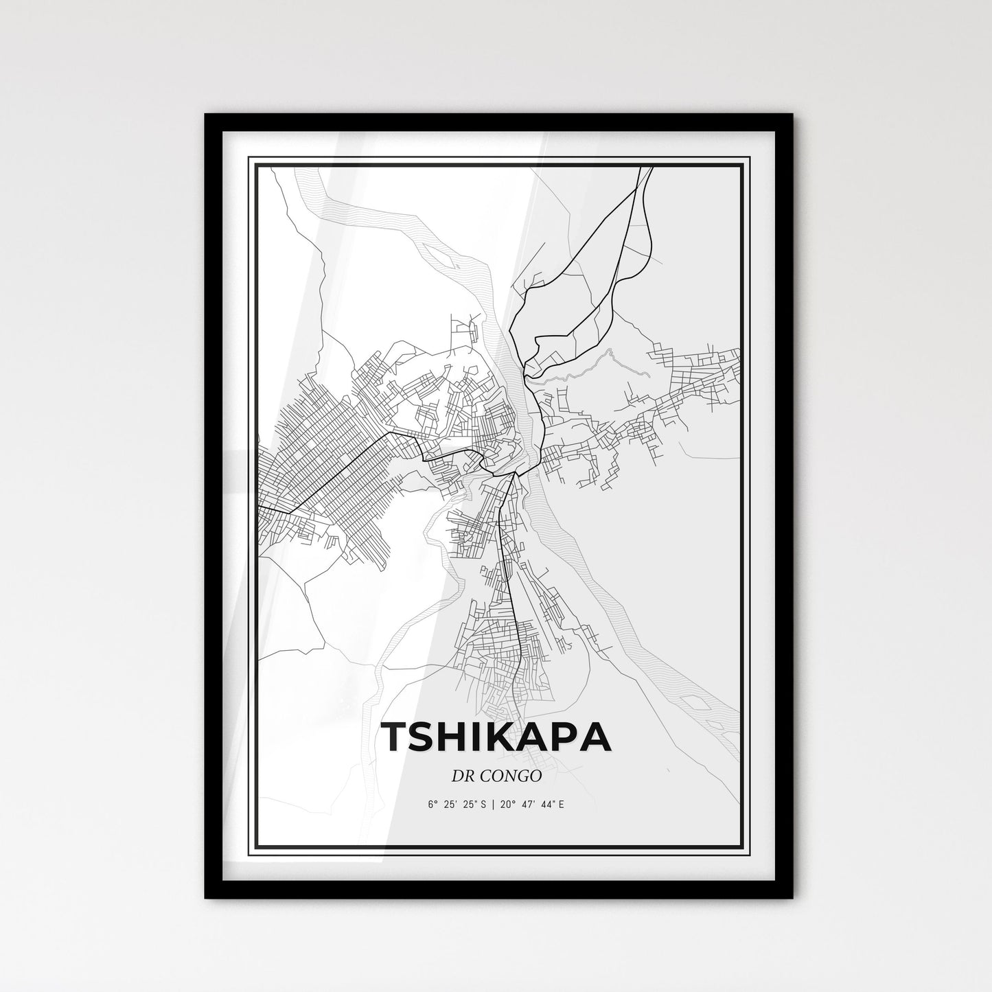 Tshikapa DR Congo - Scandinavian Style City Map for Modern Home Decor